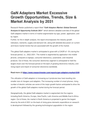 GaN Adapters Market Excessive Growth Opportunities