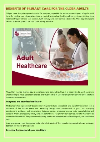 Benefits of Primary Care for the Older Adults