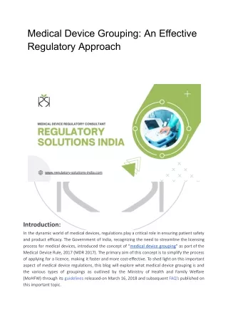 CDSCO Medical Device Grouping Guidelines India - RSI