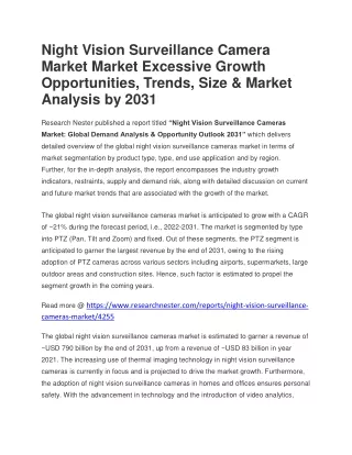 Night Vision Surveillance Camera Market Market Excessive Growth Opportunities