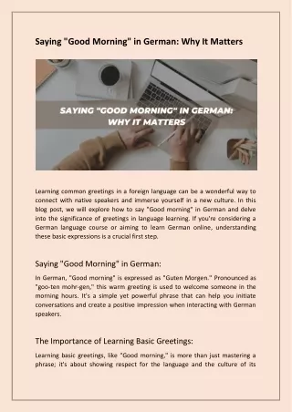 Saying "Good Morning" in German: Why It Matters