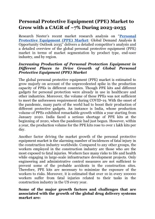 Personal Protective Equipment (PPE) Market to Grow with a CAGR of ~7%