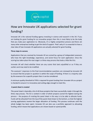 How are Innovate UK applications selected for grant funding - SPRK Capital