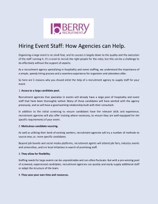 Hiring Event Staff How Agencies can Help - Berry Recruitment