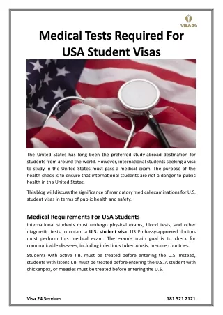 Medical Tests Required For USA Student Visas