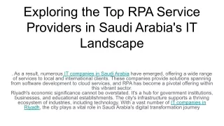 Exploring the Top RPA Service Providers in Saudi Arabia's IT Landscape