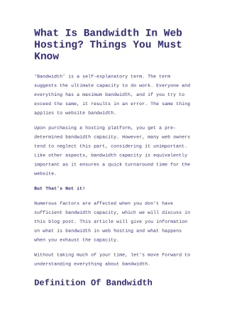 What Is Bandwidth In Web Hosting