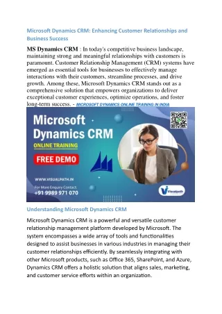 Dynamics 365 CRM Training Course | MS Dynamics CRM Training in Hyderabad