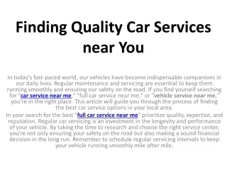 Finding Quality Car Services near You