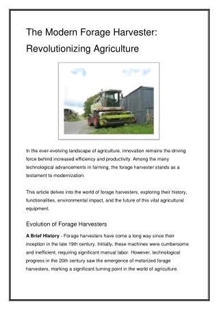 The Modern Forage Harvester_ Revolutionizing Agriculture