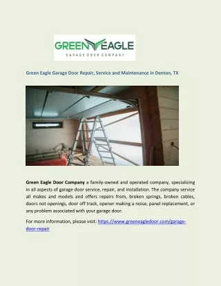 Green Eagle Garage Door Repair, Service and Maintenance in Denton, Texas