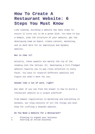 How To Create A Restaurant Website