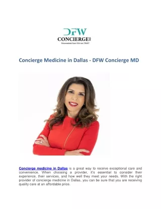 Concierge Medicine in Dallas - DFW Concierge MD