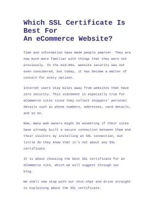 Which SSL Certificate Is Best For An eCommerce Website