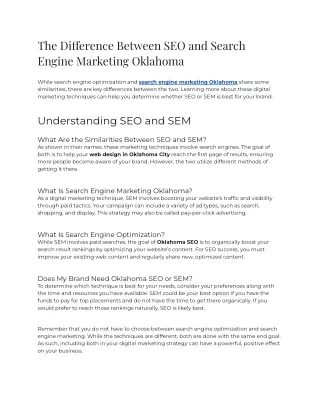 2023 - The difference between SEO and search engine marketing Oklahoma