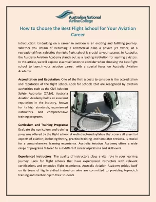 How to Choose the Best Flight School for Your Aviation Career