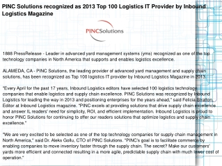 PINC Solutions recognized as 2013 Top 100 Logistics IT Provi