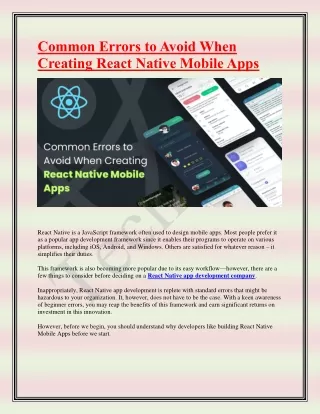 Common Errors to Avoid When Creating React Native Mobile Apps