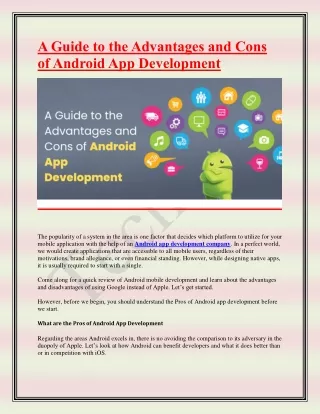 A Guide to the Advantages and Cons of Android App Development