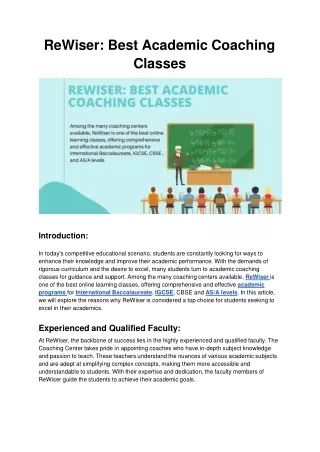 ReWiser: Best Academic Coaching Classes