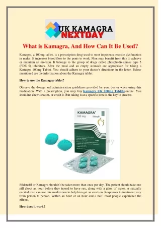 What is Kamagra, And How Can It Be Used