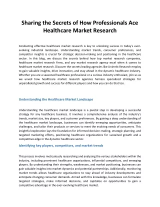 Sharing the Secrets of How Professionals Ace Healthcare Market Research