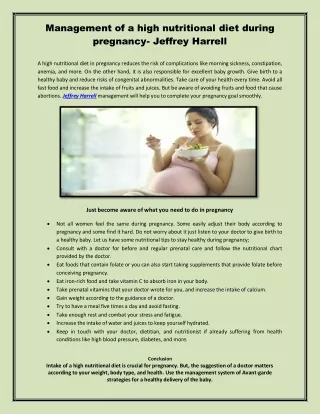 Management of a high nutritional diet during pregnancy- Jeffrey Harrell