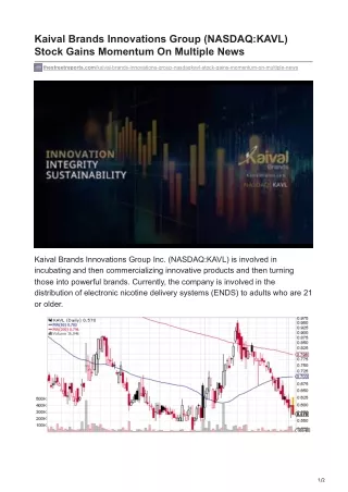 Kaival Brands Innovations Group (NASDAQ-KAVL) Stock Gains Momentum On Multiple News