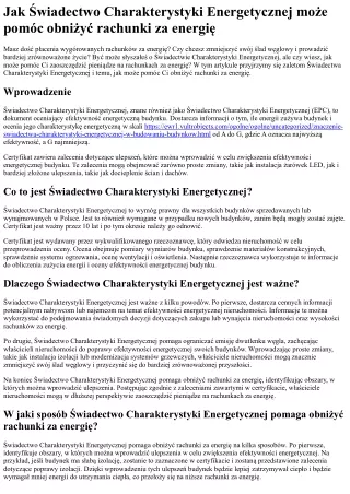 Jak Świadectwo Charakterystyki Energetycznej może pomóc obniżyć rachunki za ener