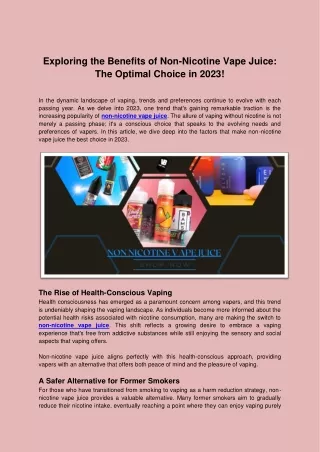 Exploring the Benefits of Non-Nicotine Vape Juice: The Optimal Choice in 2023!