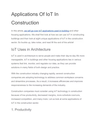 Applications Of IoT In Construction