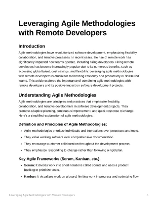 Leveraging Agile Methodologies with Remote Developers