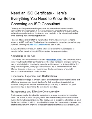 Need an ISO Certificate - Here’s Everything You Need to Know Before Choosing an ISO Consultant