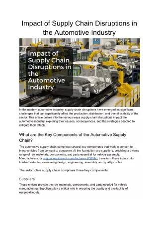 Impact of Supply Chain Disruptions in the Automotive Industry