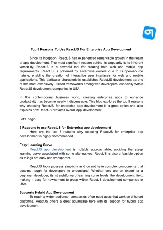 Top 5 Reasons To Use ReactJS For Enterprise App Development