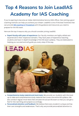 Top 4 Reasons to Join LeadIAS Academy for IAS Coaching