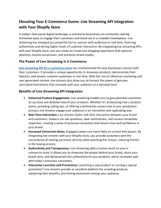 Elevating Your E-Commerce Game: Live Streaming API Integration