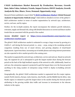 C-RAN Architecture Market Opportunity 2035