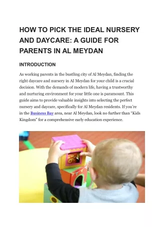 Choosing the Best Daycare & Nursery in Al Meydan, Business Bay