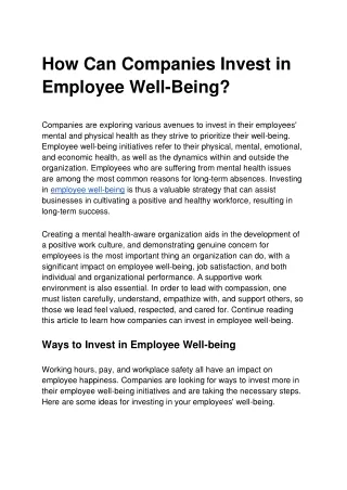 How Can Companies Invest in Employee Well-Being