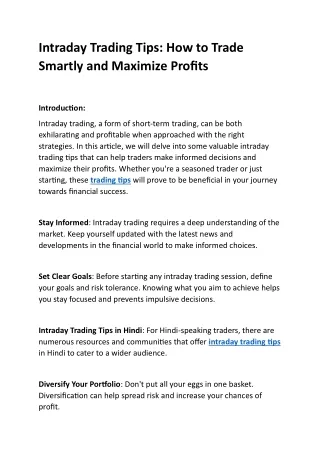 Intraday Trading Tips: How to Trade Smartly and Maximize Profits