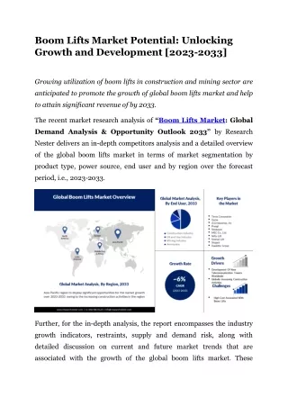 Boom Lifts Market Size Projection: A Strong Growth Trajectory from 2023 to 2033