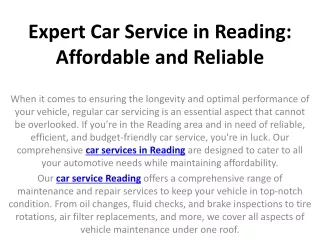 Expert Car Service in Reading Affordable and Reliable