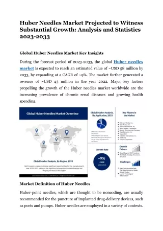 Huber Needles Market: Latest Trends and Business Opportunities from 2023 to 2033