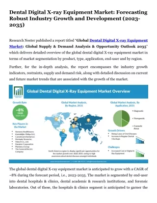 Dental Digital X-ray Equipment Market: Forecasting Robust Industry Growth and De