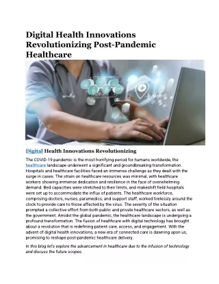 Digital Health Innovations Revolutionizing Post-Pandemic Healthcare