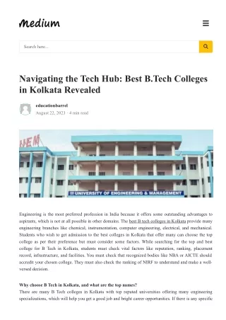 Navigating the Tech Hub: Best B.Tech Colleges in Kolkata Revealed