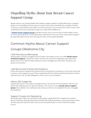 Dispelling Myths About Your Breast Cancer Support Group
