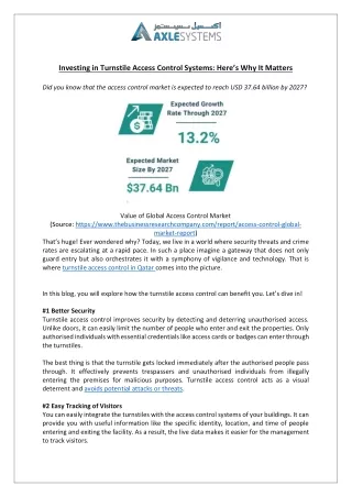 Benefits of Turnstile Access Control Systems in Qatar