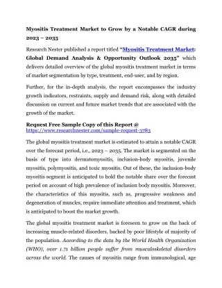 Myositis Treatment Market to Grow by a Notable CAGR during 2023 – 2035